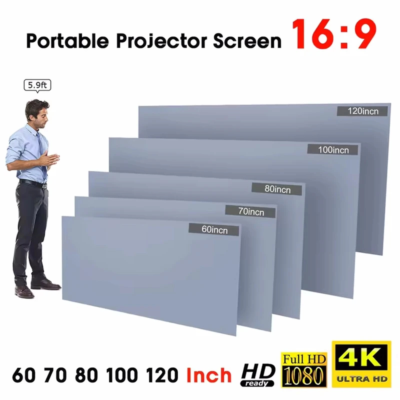 Projector Screen 100 Inch - Écran de projection portable anti-lumière, rideau